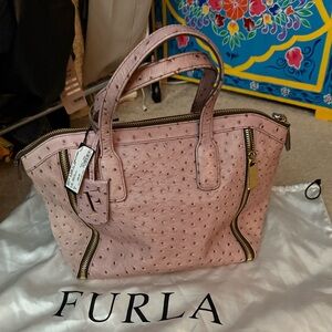 Furla Pink Ostrich-Embossed Women's Bag